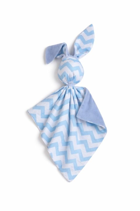 Zając przytulanka DOUDOU dwustronna bawełna i minky - Chevron niebieski - niebieski