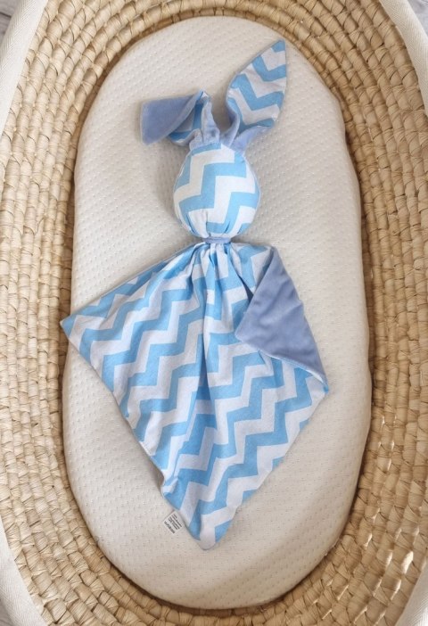 Zając przytulanka DOUDOU dwustronna bawełna i minky - Chevron niebieski - niebieski