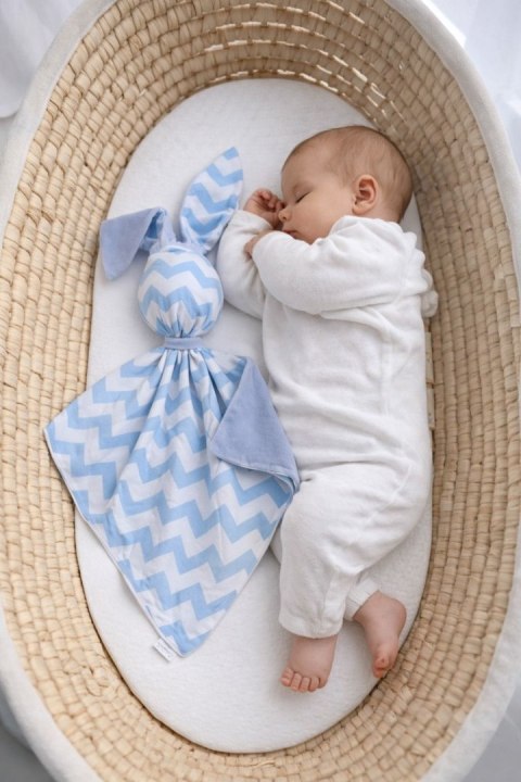 Zając przytulanka DOUDOU dwustronna bawełna i minky - Chevron niebieski - niebieski