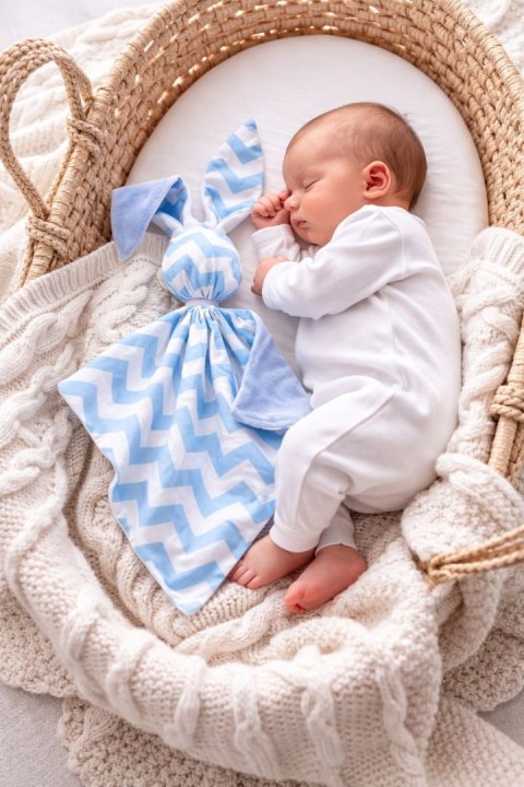 Zając przytulanka DOUDOU dwustronna bawełna i minky - Chevron niebieski - niebieski