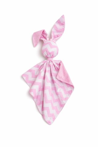 Zając przytulanka DOUDOU dwustronna bawełna i minky - Chevron różowy - różowy