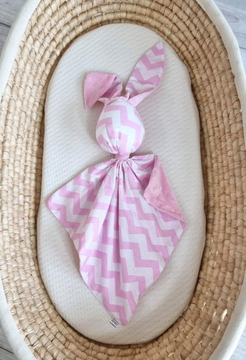 Zając przytulanka DOUDOU dwustronna bawełna i minky - Chevron różowy - różowy