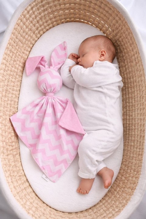 Zając przytulanka DOUDOU dwustronna bawełna i minky - Chevron różowy - różowy