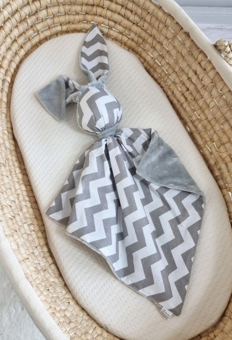 Zając przytulanka DOUDOU dwustronna bawełna i minky - Chevron szary - szary