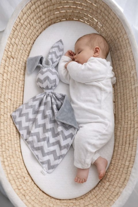 Zając przytulanka DOUDOU dwustronna bawełna i minky - Chevron szary - szary