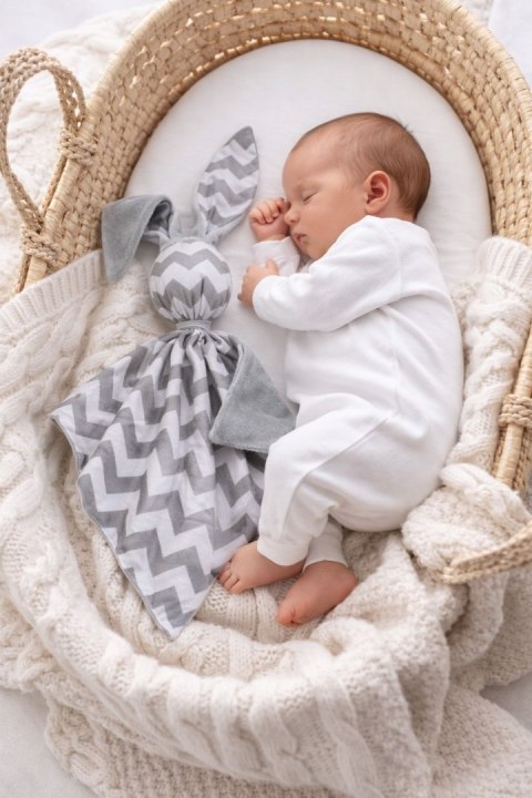 Zając przytulanka DOUDOU dwustronna bawełna i minky - Chevron szary - szary