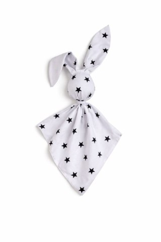 Zając przytulanka DOUDOU dwustronna bawełna i minky - Gwiazdki czarne - biały