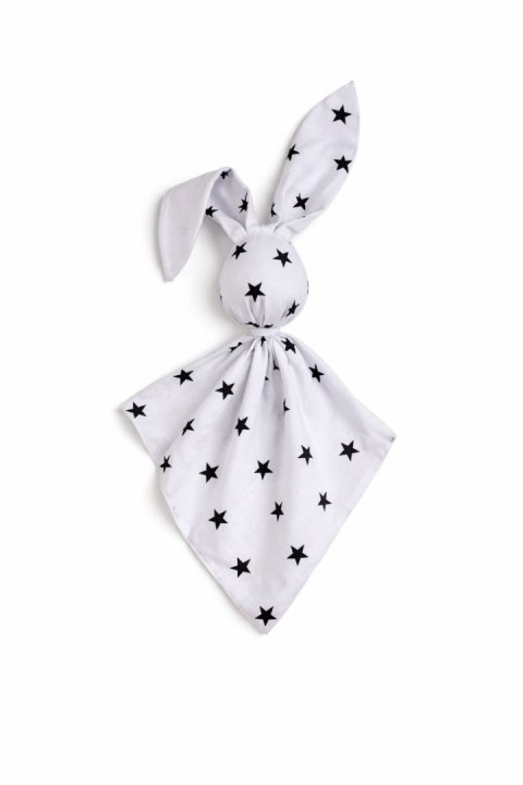 Zając przytulanka DOUDOU dwustronna bawełna i minky - Gwiazdki czarne - biały