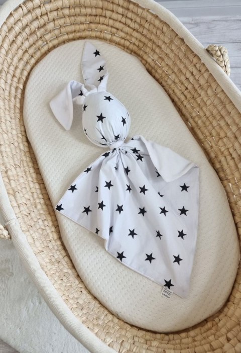 Zając przytulanka DOUDOU dwustronna bawełna i minky - Gwiazdki czarne - biały
