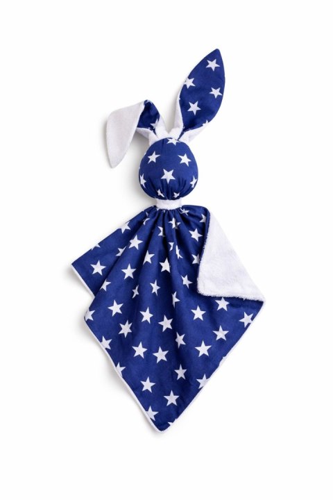 Zając przytulanka DOUDOU dwustronna bawełna i minky - Gwiazdki granatowe - biały