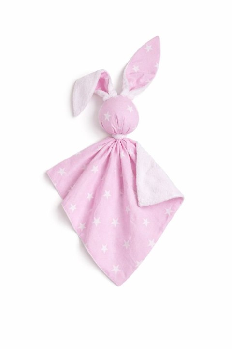 Zając przytulanka DOUDOU dwustronna bawełna i minky - Gwiazdki różowe - biały