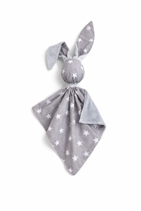 Zając przytulanka DOUDOU dwustronna bawełna i minky - Gwiazdki szare - szary