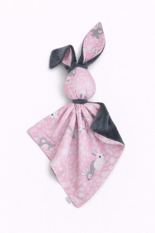 Zając przytulanka DOUDOU dwustronna bawełna i minky - Króliczki różowe - ciemny szary