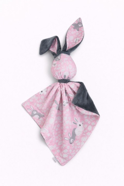 Zając przytulanka DOUDOU dwustronna bawełna i minky - Króliczki różowe - ciemny szary