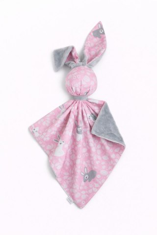 Zając przytulanka DOUDOU dwustronna bawełna i minky - Króliczki różowe - szary