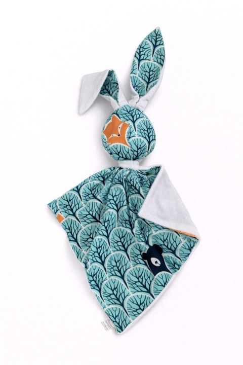 Zając przytulanka DOUDOU dwustronna bawełna i minky - Miętowy las - biały