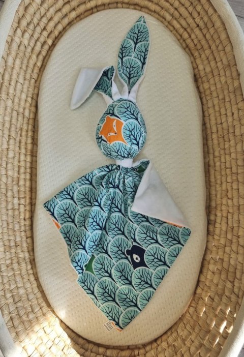 Zając przytulanka DOUDOU dwustronna bawełna i minky - Miętowy las - biały