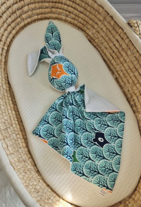 Zając przytulanka DOUDOU dwustronna bawełna i minky - Miętowy las - biały