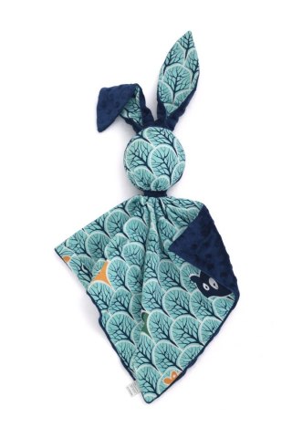 Zając przytulanka DOUDOU dwustronna bawełna i minky - Miętowy las - granat