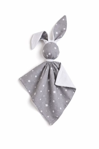Zając przytulanka DOUDOU dwustronna bawełna i minky - Mini gwiazdki szare - biały