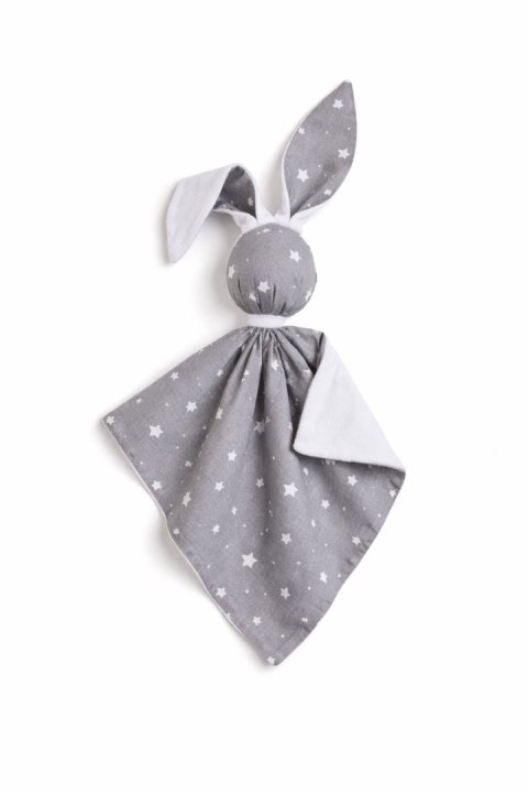 Zając przytulanka DOUDOU dwustronna bawełna i minky - Mini gwiazdki szare - biały