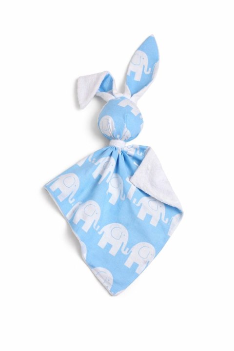 Zając przytulanka DOUDOU dwustronna bawełna i minky - Słonie niebieskie - biały