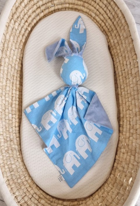 Zając przytulanka DOUDOU dwustronna bawełna i minky - Słonie niebieskie - niebieski