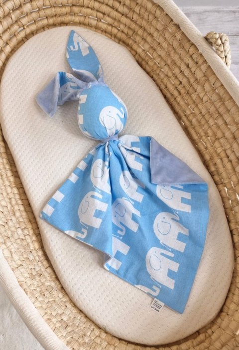 Zając przytulanka DOUDOU dwustronna bawełna i minky - Słonie niebieskie - niebieski