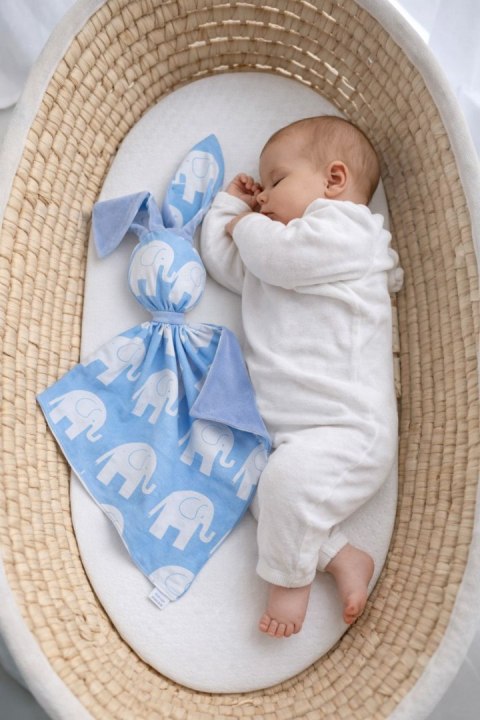 Zając przytulanka DOUDOU dwustronna bawełna i minky - Słonie niebieskie - niebieski