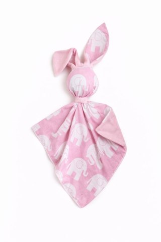 Zając przytulanka DOUDOU dwustronna bawełna i minky - Słonie różowe - różowy