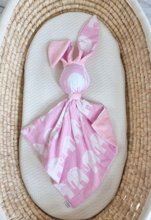 Zając przytulanka DOUDOU dwustronna bawełna i minky - Słonie różowe - różowy