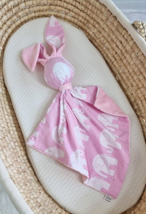 Zając przytulanka DOUDOU dwustronna bawełna i minky - Słonie różowe - różowy