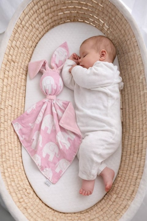 Zając przytulanka DOUDOU dwustronna bawełna i minky - Słonie różowe - różowy