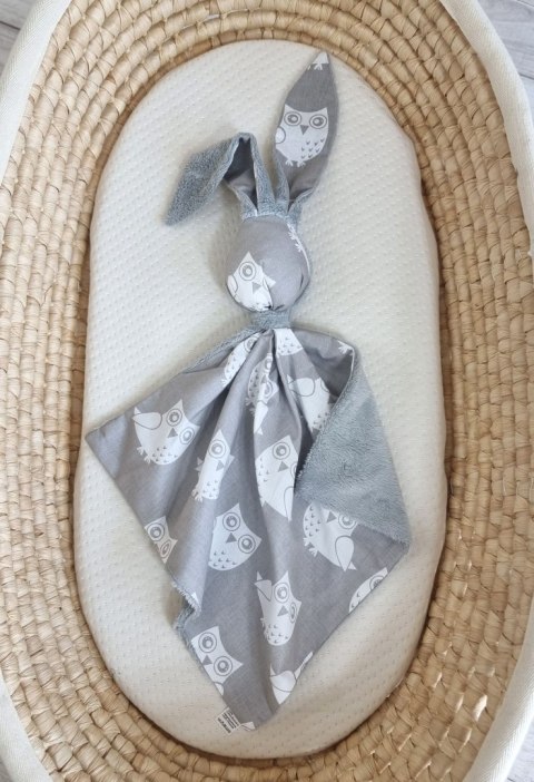 Zając przytulanka DOUDOU dwustronna bawełna i minky - Sowy szare - szary