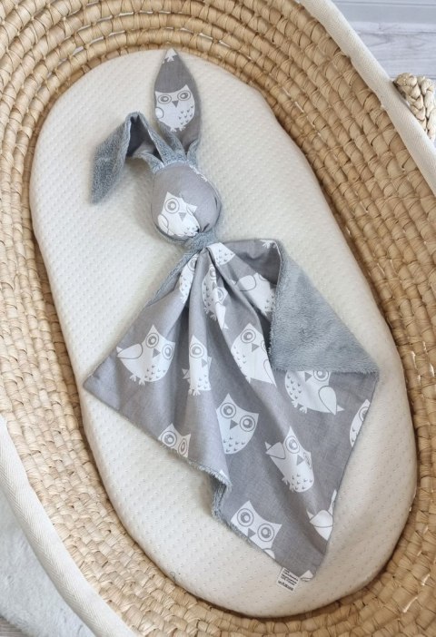 Zając przytulanka DOUDOU dwustronna bawełna i minky - Sowy szare - szary