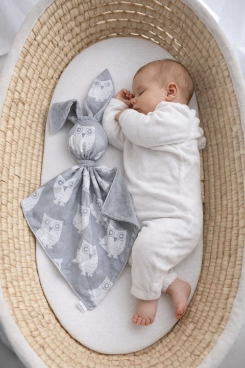 Zając przytulanka DOUDOU dwustronna bawełna i minky - Sowy szare - szary