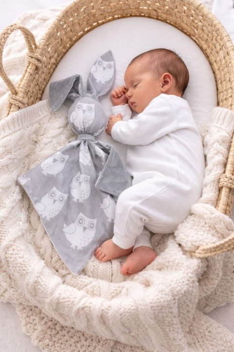 Zając przytulanka DOUDOU dwustronna bawełna i minky - Sowy szare - szary