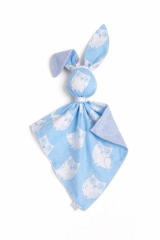 Zając przytulanka DOUDOU dwustronna bawełna i minky - Sowy niebieskie - niebieski