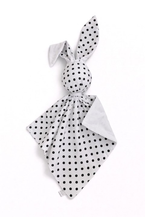 Zając przytulanka DOUDOU dwustronna bawełna i minky - Groszki czarne - biały