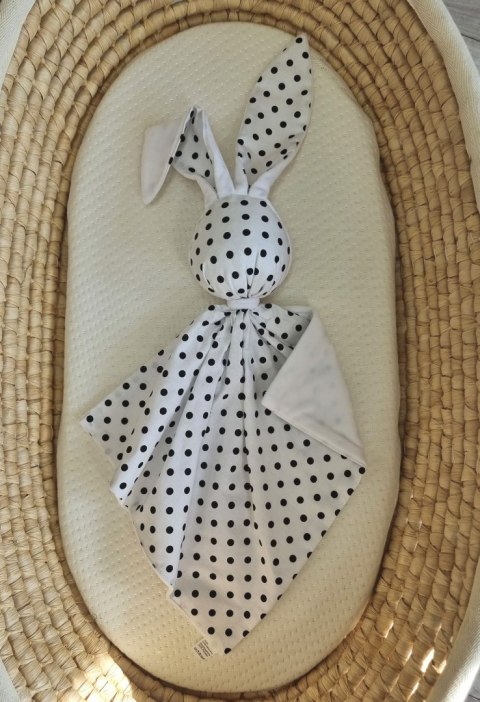 Zając przytulanka DOUDOU dwustronna bawełna i minky - Groszki czarne - biały