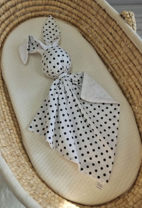 Zając przytulanka DOUDOU dwustronna bawełna i minky - Groszki czarne - biały