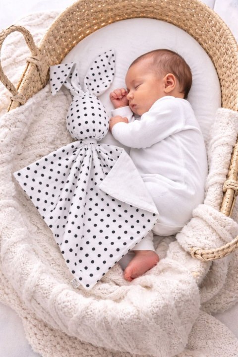 Zając przytulanka DOUDOU dwustronna bawełna i minky - Groszki czarne - biały