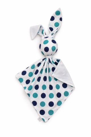 Zając przytulanka DOUDOU dwustronna bawełna i minky - Grochy mięta-granat - biały