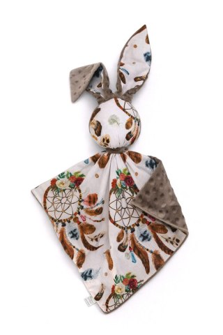 Zając przytulanka DOUDOU dwustronna bawełna i minky - Łapacze snów białe - brązowy