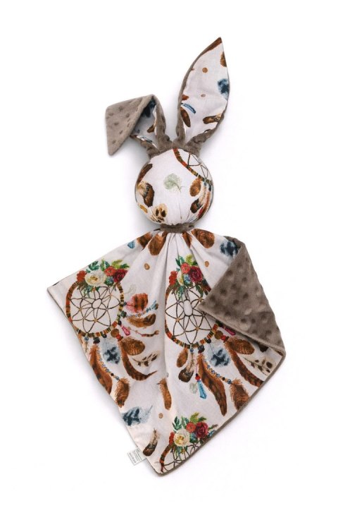 Zając przytulanka DOUDOU dwustronna bawełna i minky - Łapacze snów białe - brązowy