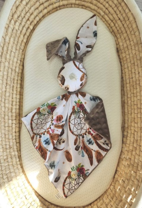 Zając przytulanka DOUDOU dwustronna bawełna i minky - Łapacze snów białe - brązowy