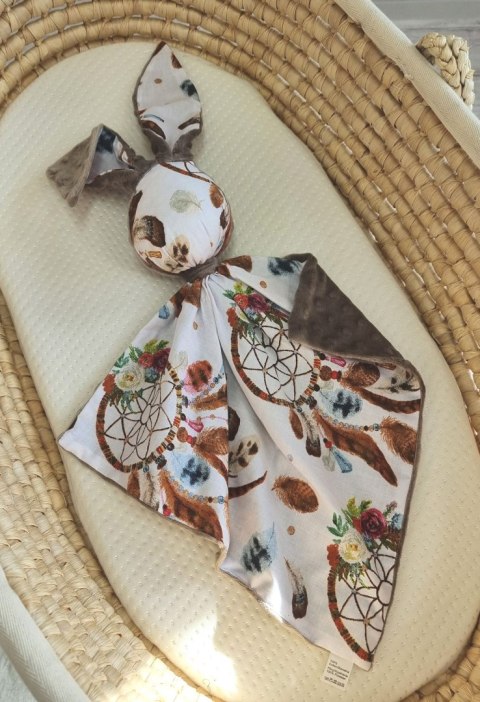 Zając przytulanka DOUDOU dwustronna bawełna i minky - Łapacze snów białe - brązowy