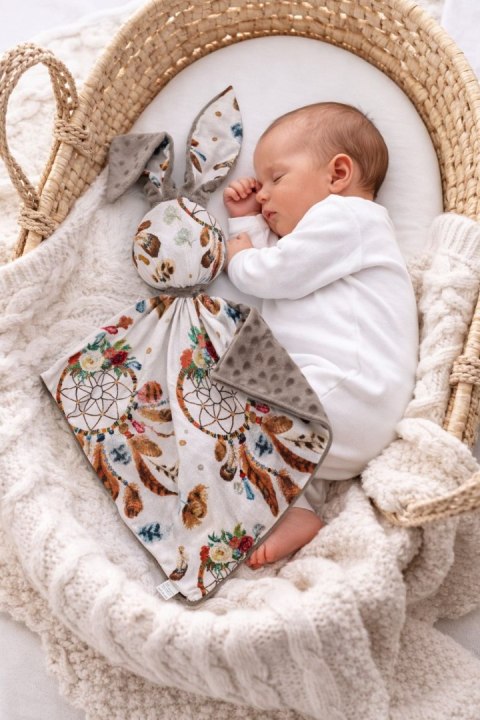 Zając przytulanka DOUDOU dwustronna bawełna i minky - Łapacze snów białe - brązowy