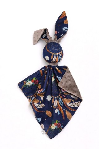 Zając przytulanka DOUDOU dwustronna bawełna i minky - Łapacze snów granatowe - brązowy