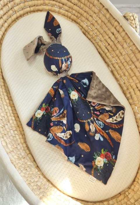 Zając przytulanka DOUDOU dwustronna bawełna i minky - Łapacze snów granatowe - brązowy